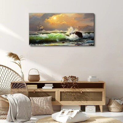 Ship waves sunset Canvas print