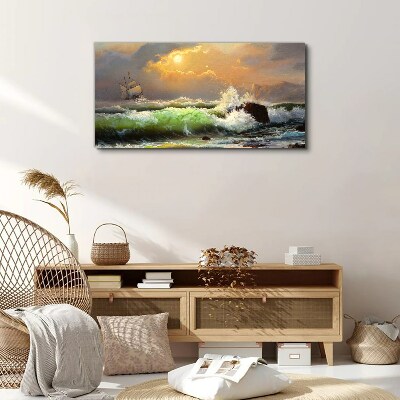 Stormy sea with a sailing ship Canvas print