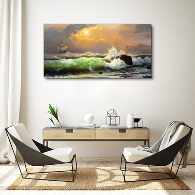 Stormy sea with a sailing ship Canvas print