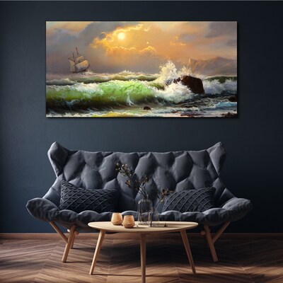 Stormy sea with a sailing ship Canvas print