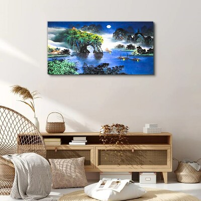 A peaceful night landscape with mountains Canvas print