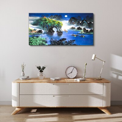A peaceful night landscape with mountains Canvas print