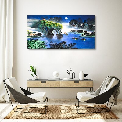 A peaceful night landscape with mountains Canvas print