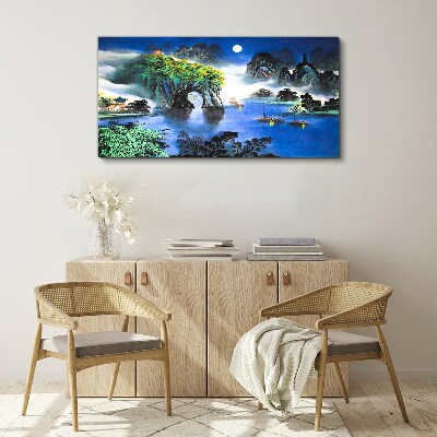 A peaceful night landscape with mountains Canvas print