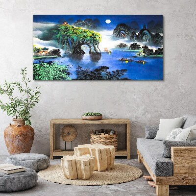 A peaceful night landscape with mountains Canvas print