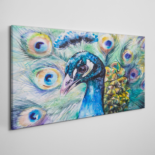 Colorful peacock among feathers Canvas print