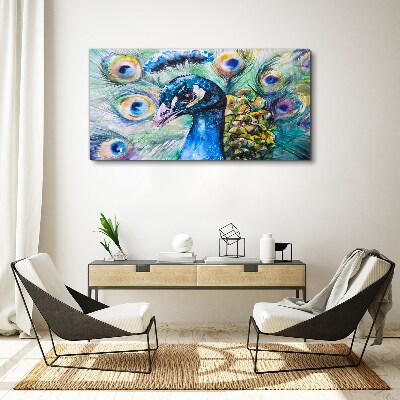 Colorful peacock among feathers Canvas print