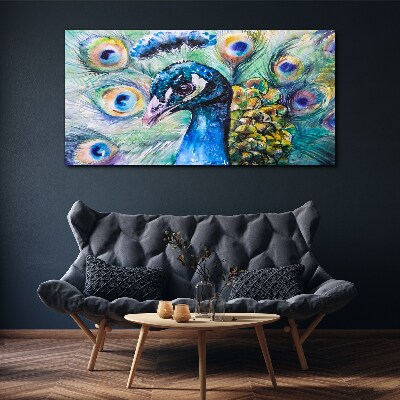 Colorful peacock among feathers Canvas print