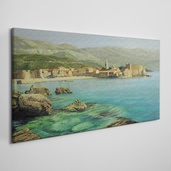 Seaside landscape with mountain hills Canvas print