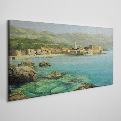 Seaside landscape with mountain hills Canvas print