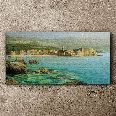 Seaside landscape with mountain hills Canvas print