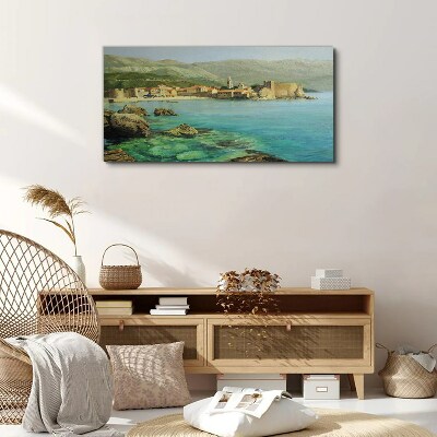 Seaside landscape with mountain hills Canvas print
