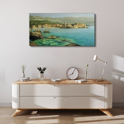 Seaside landscape with mountain hills Canvas print