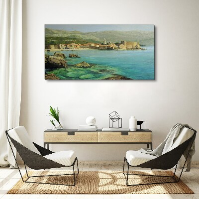 Seaside landscape with mountain hills Canvas print