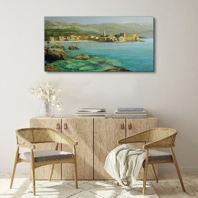 Seaside landscape with mountain hills Canvas print