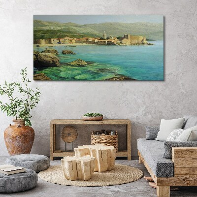 Seaside landscape with mountain hills Canvas print