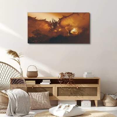 Dragon in the fire of a magical ritual Canvas print