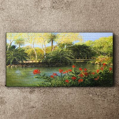 Modern forest river bridge Canvas print