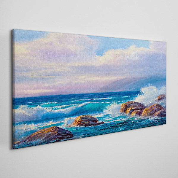 Rock sea waves clouds Canvas Wall art