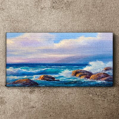 Rock sea waves clouds Canvas Wall art