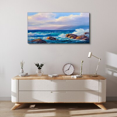 Waves on the shores of a rocky coast Canvas Wall art