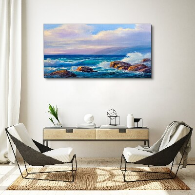 Waves on the shores of a rocky coast Canvas Wall art