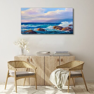 Waves on the shores of a rocky coast Canvas Wall art