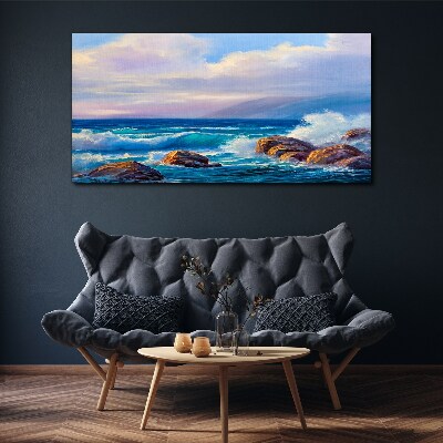 Waves on the shores of a rocky coast Canvas Wall art