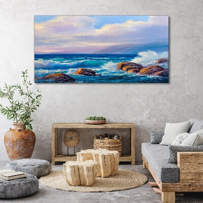 Waves on the shores of a rocky coast Canvas Wall art
