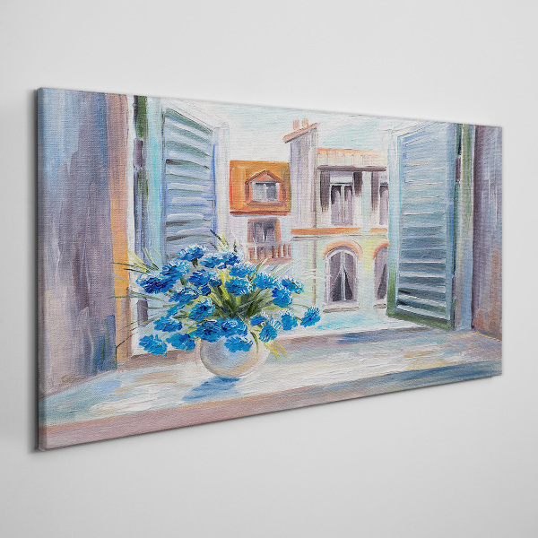 Flowers by the open window Canvas print