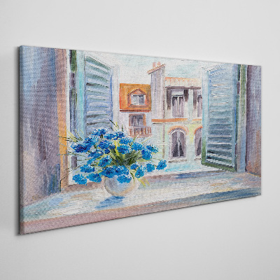 Flowers by the open window Canvas print