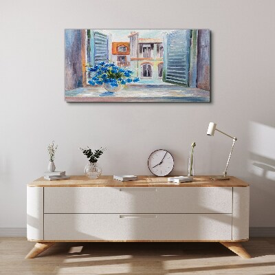 Flowers by the open window Canvas print