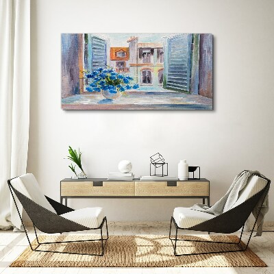 Flowers by the open window Canvas print