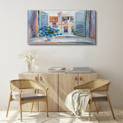 Flowers by the open window Canvas print