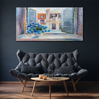 Flowers by the open window Canvas print