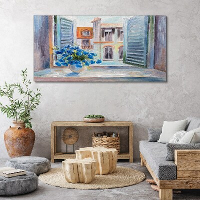Flowers by the open window Canvas print