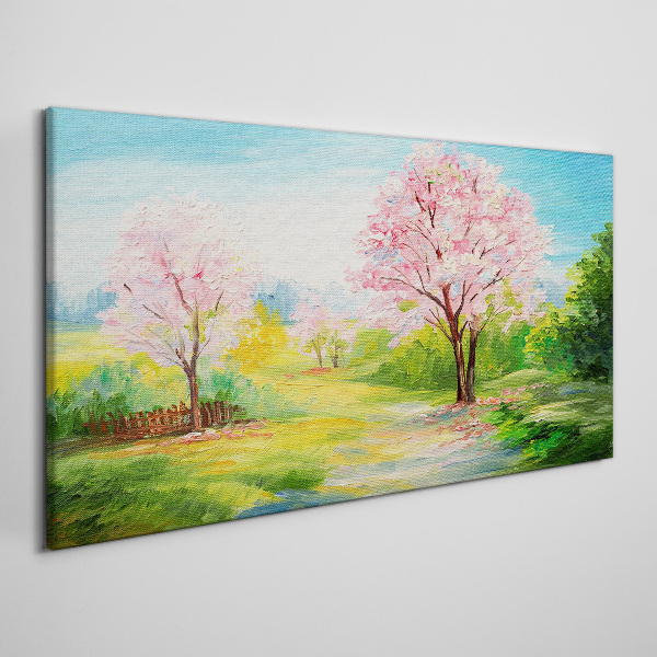 Spring trees in pink blossom Canvas print