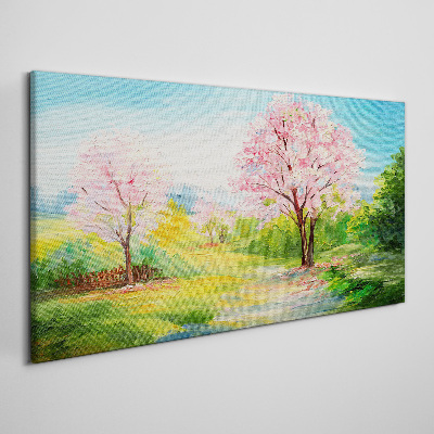 Spring trees in pink blossom Canvas print