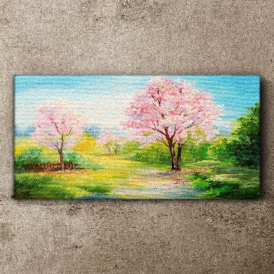Spring trees in pink blossom Canvas print