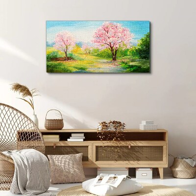 Spring trees in pink blossom Canvas print