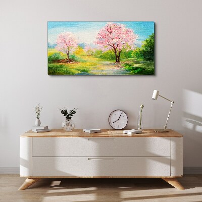 Spring trees in pink blossom Canvas print
