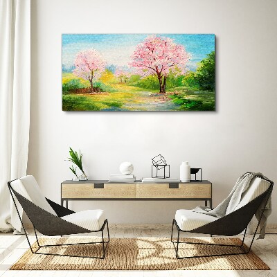 Spring trees in pink blossom Canvas print