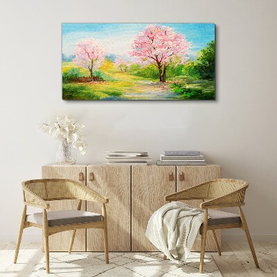 Spring trees in pink blossom Canvas print