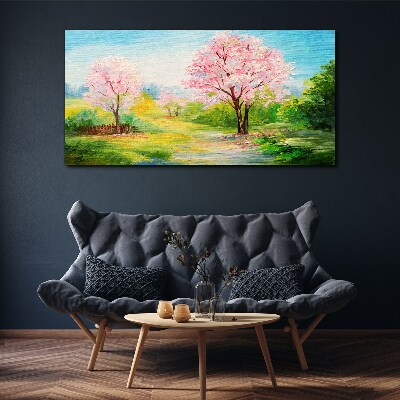 Spring trees in pink blossom Canvas print