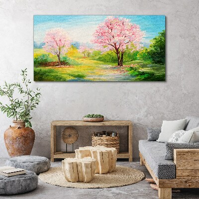 Spring trees in pink blossom Canvas print
