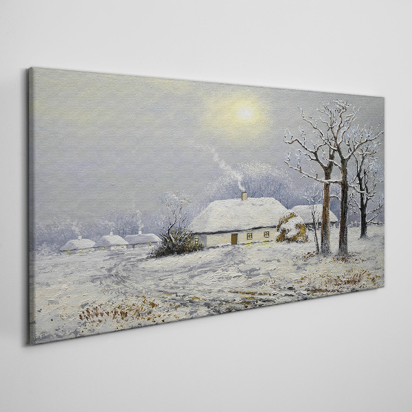 Winter landscape with a house Canvas Wall art