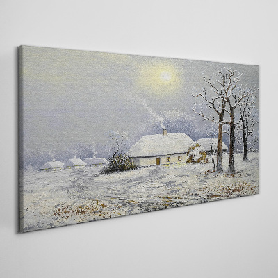 Winter tree hut village Canvas Wall art