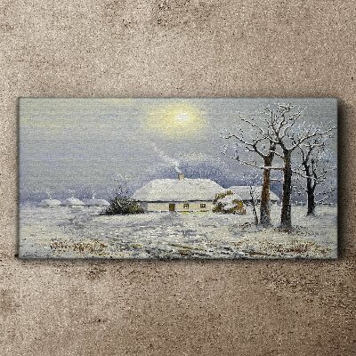 Winter landscape with a house Canvas Wall art