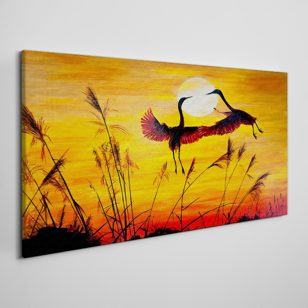 Dancing cranes at sunset Canvas Wall art