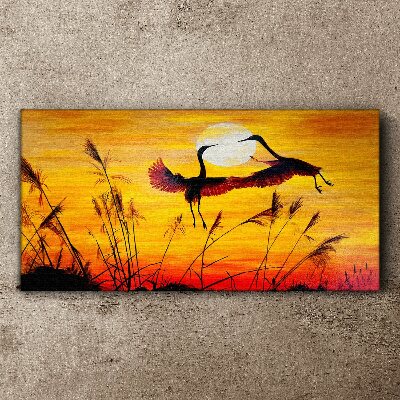 Dancing cranes at sunset Canvas Wall art